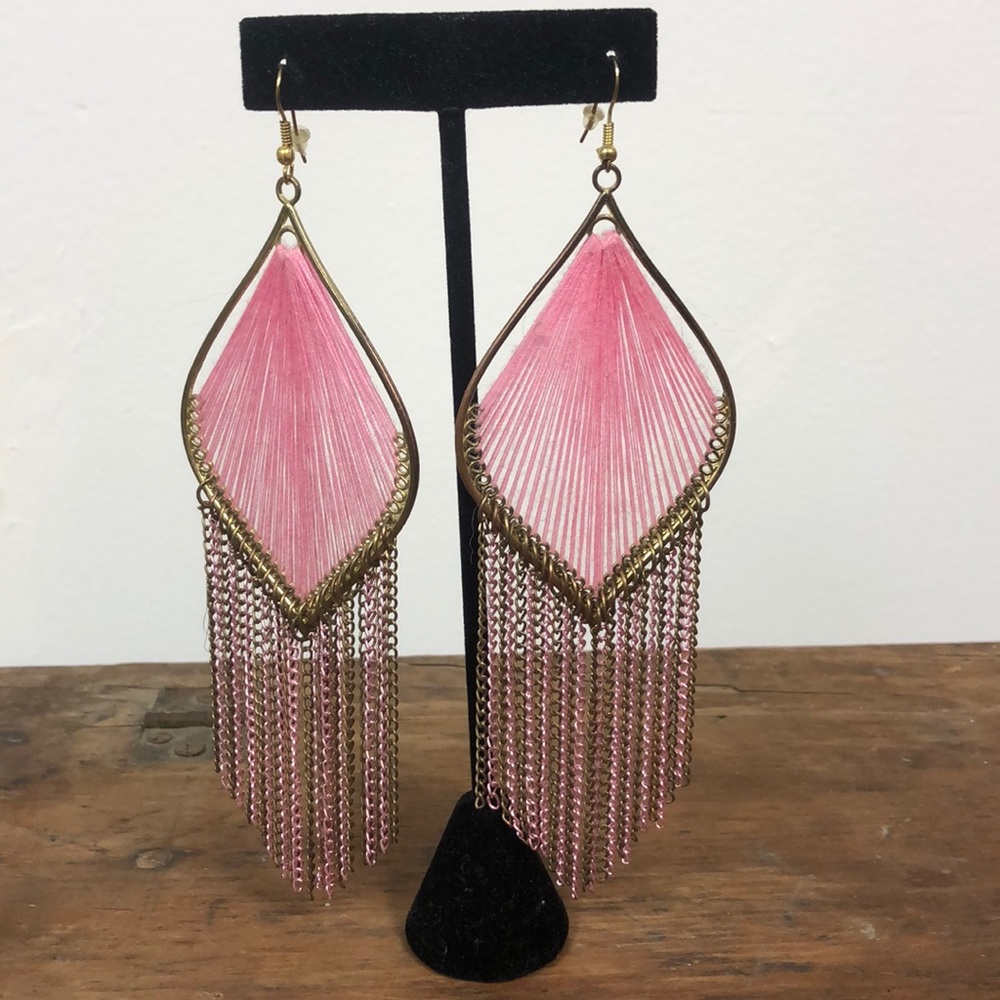 Peruvian Thread Pink Silk Thread Earrings - image 1